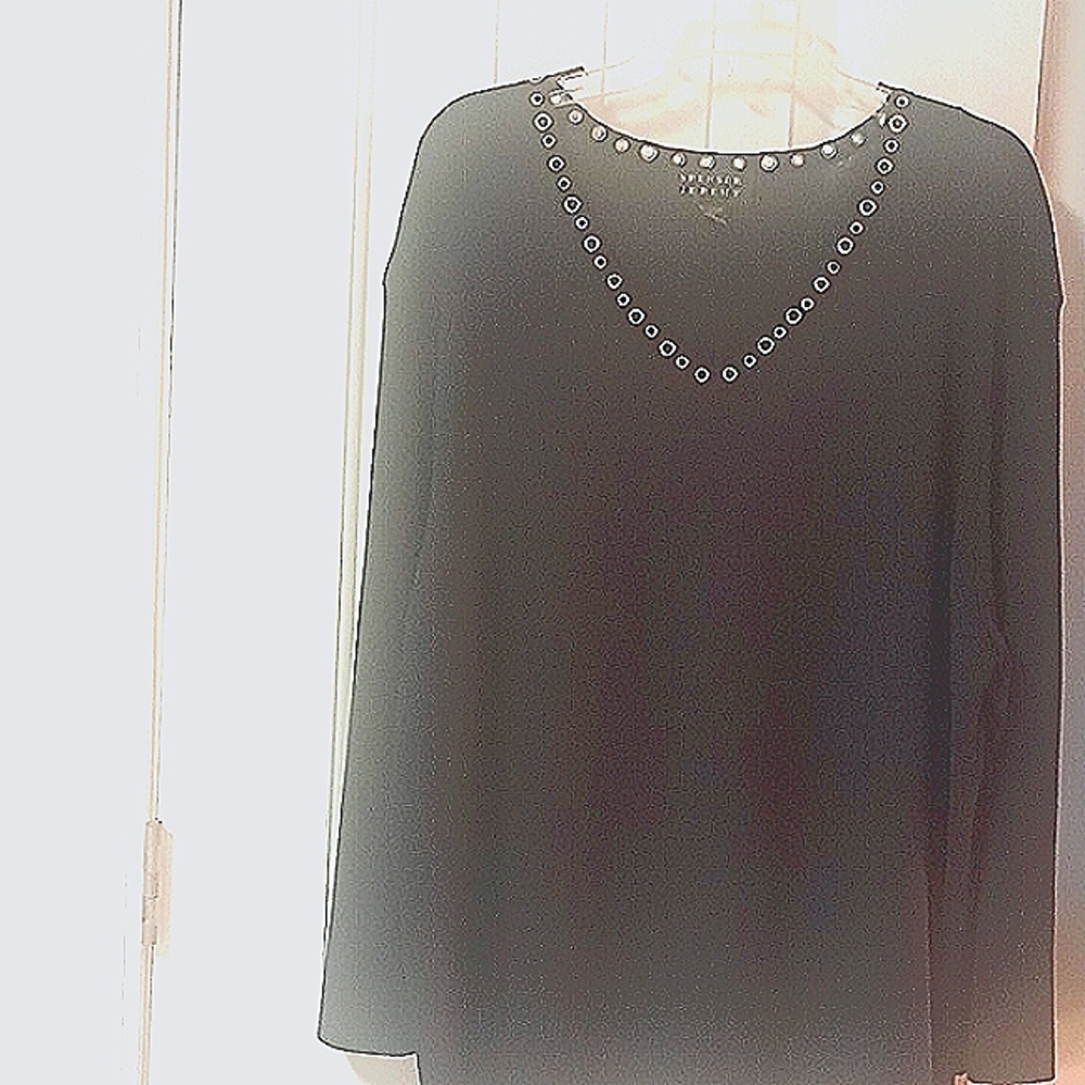 2 Pc. Black Skirt and V Neck Matching Top with Silver Grommets